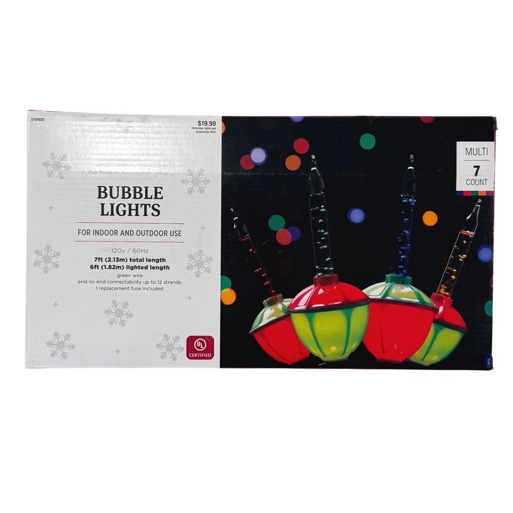 Hobby Lobby 7 Count Multi Color Bubble Lights Indoor Outdoor 6ft‎ HL9183811 NEW